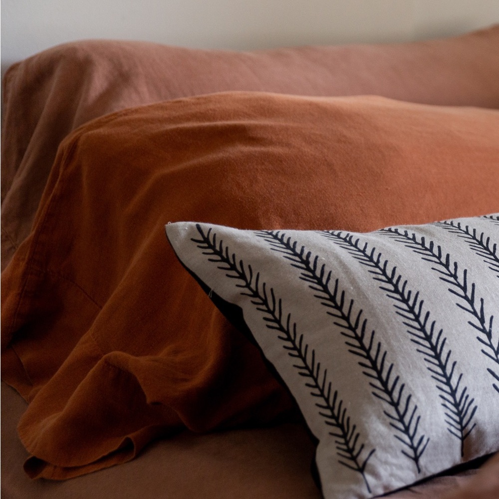 Coyuchi Organic Linen King Sheet Set Clay + Parachute Home Rust Pillow Cases